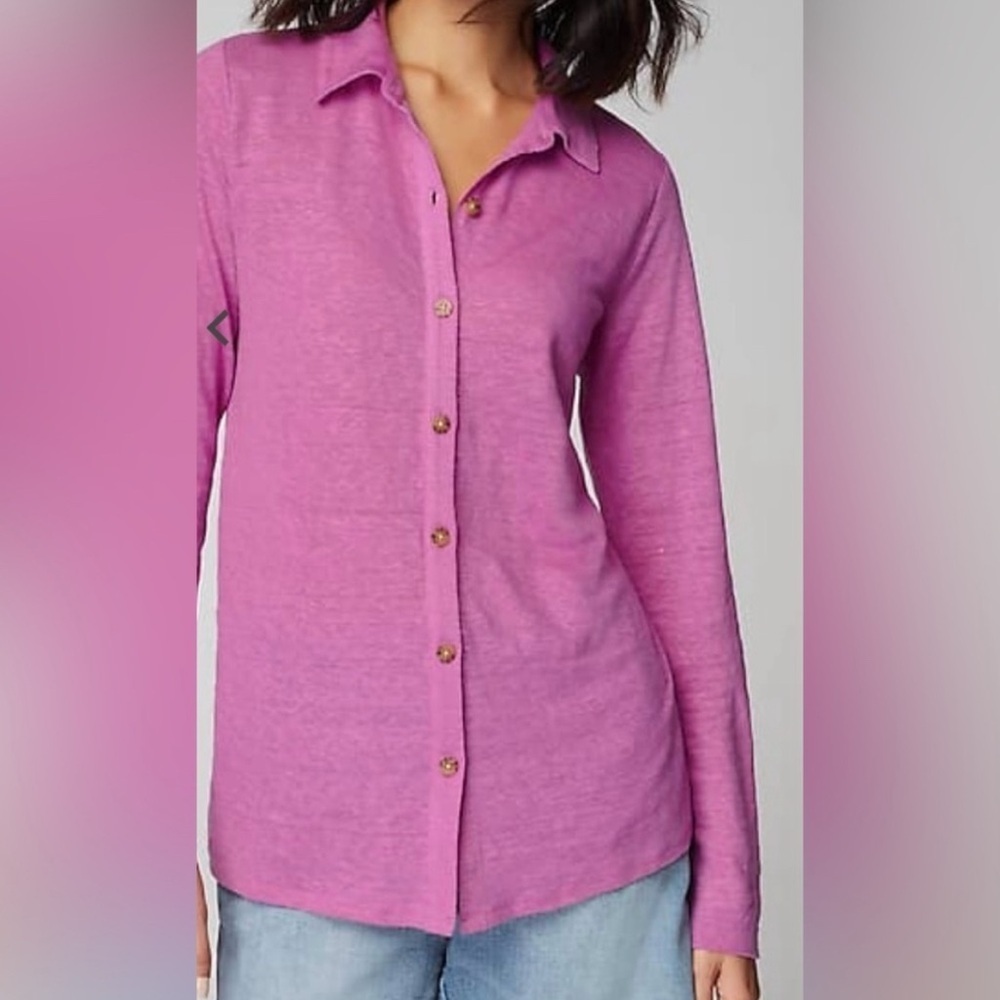 NWT J Jill Linen Button Down Shirt Wild Orchid Purple XL Casual Breathable Beach - Picture 12 of 13